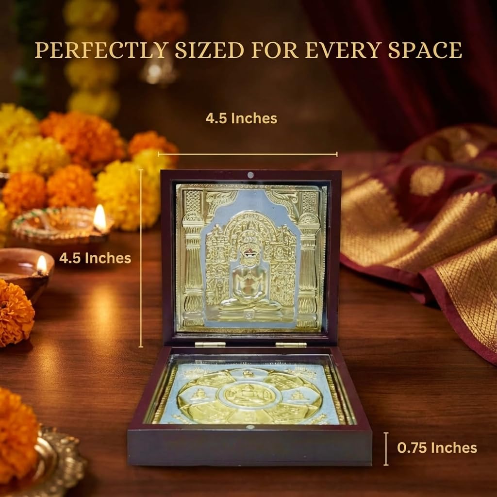 House Of Wemy Lord Mahavir Pocket Temple for Pooja Room | Gold Plated Photo Frame & Devotional Prayer Box for Jains | Gift for Family & Friends, Diwali Gift & Home Decor - (Medium) 4 Inch - Pack of 1