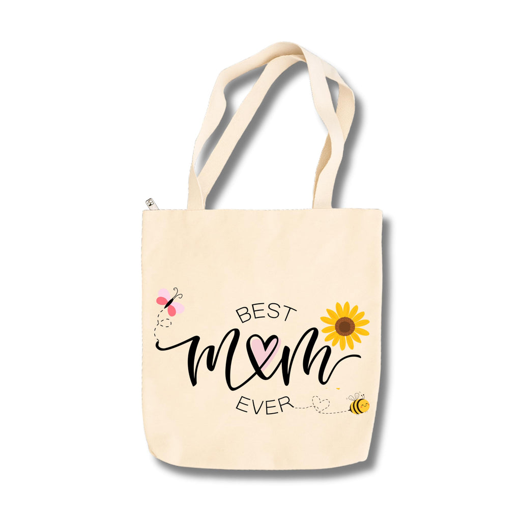 snapiq COTTON 350 GSM Canvas Tote Bag for Women and Girls Thick Fabric with Zipper (Cotton Canvas, Best Mom)