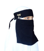 AL RIDHA Women's Babussalam Fabric Fashion Nosepiece One‑Layer Half Hijab Pendant Design Saudi Niqab for Muslim Women and Girls, Black (Teardrop Bow Pendant)
