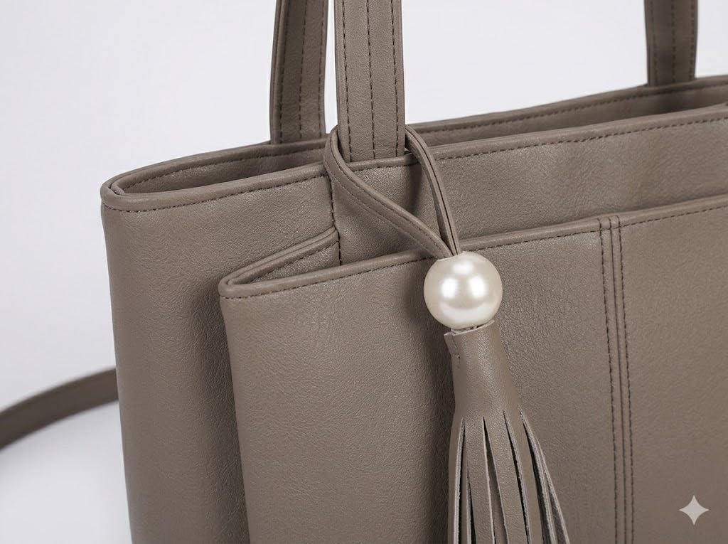 PAVILONN Women Tote Bag Ladies Handbag Shoulder Office Shopping Work Laptop PU Leather Brown Travel College Daily Use Designer Large Stylish Fashion Zipper Commuter Gift (GREY 3)