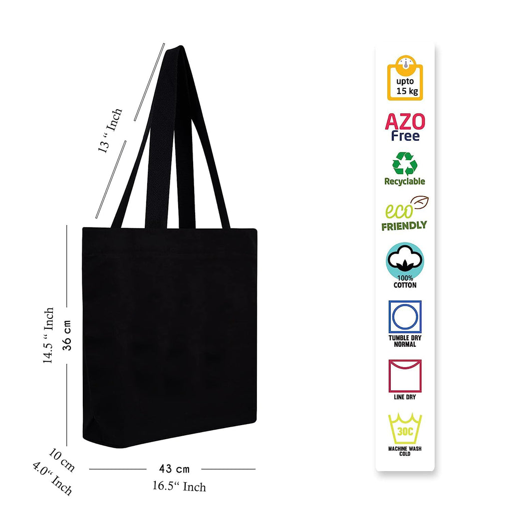 Premium plain black canvas tote bags for women | Shopping beach collage street bag for ladies with zip closer (2)