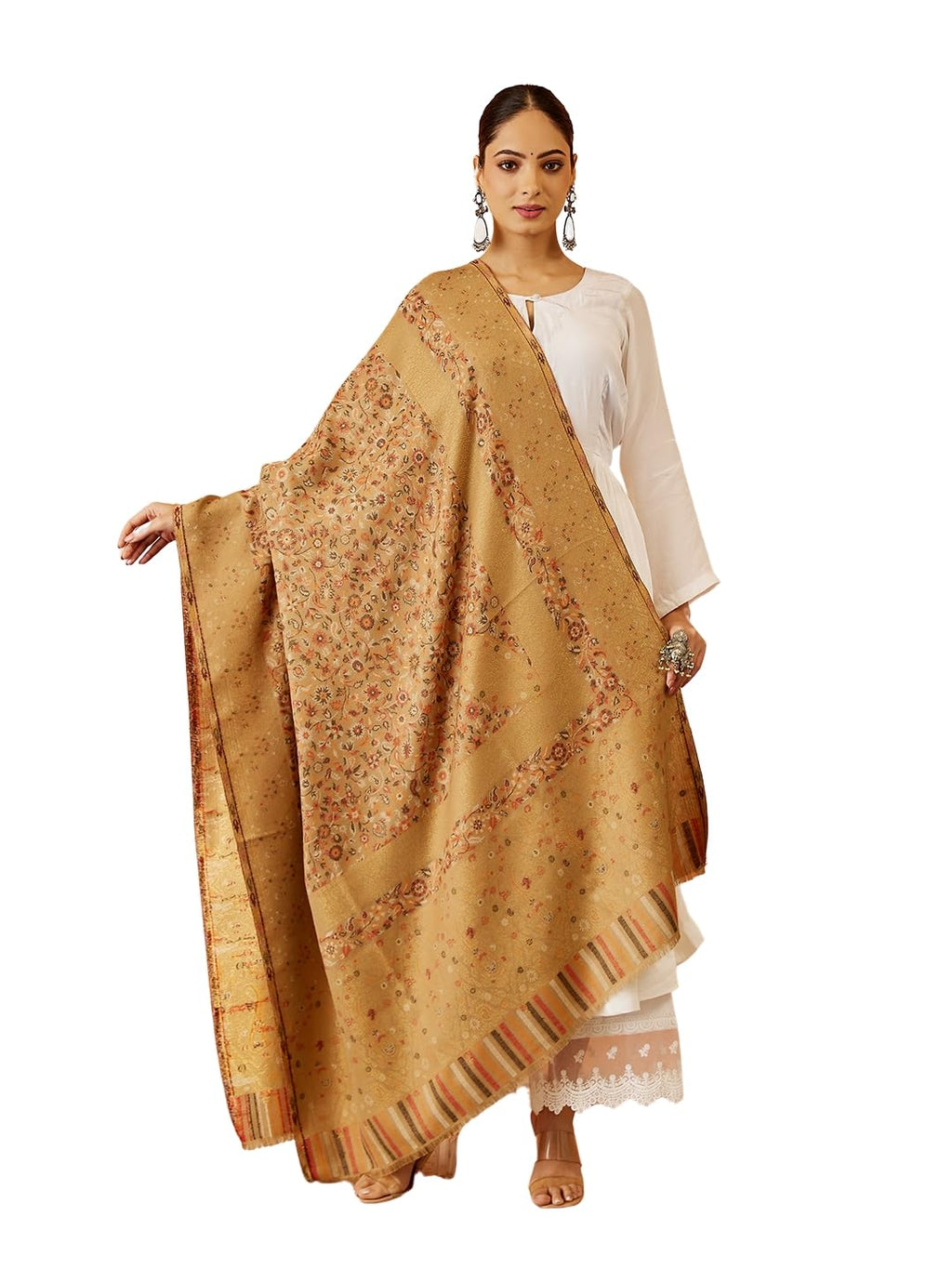 Pashmoda Women Rangrez Kaani Wool Blend Kashmiri Shawl, Stole, Scarf, Luxury Pashmina Evening Wrap (Size: 101 X 203 CM)
