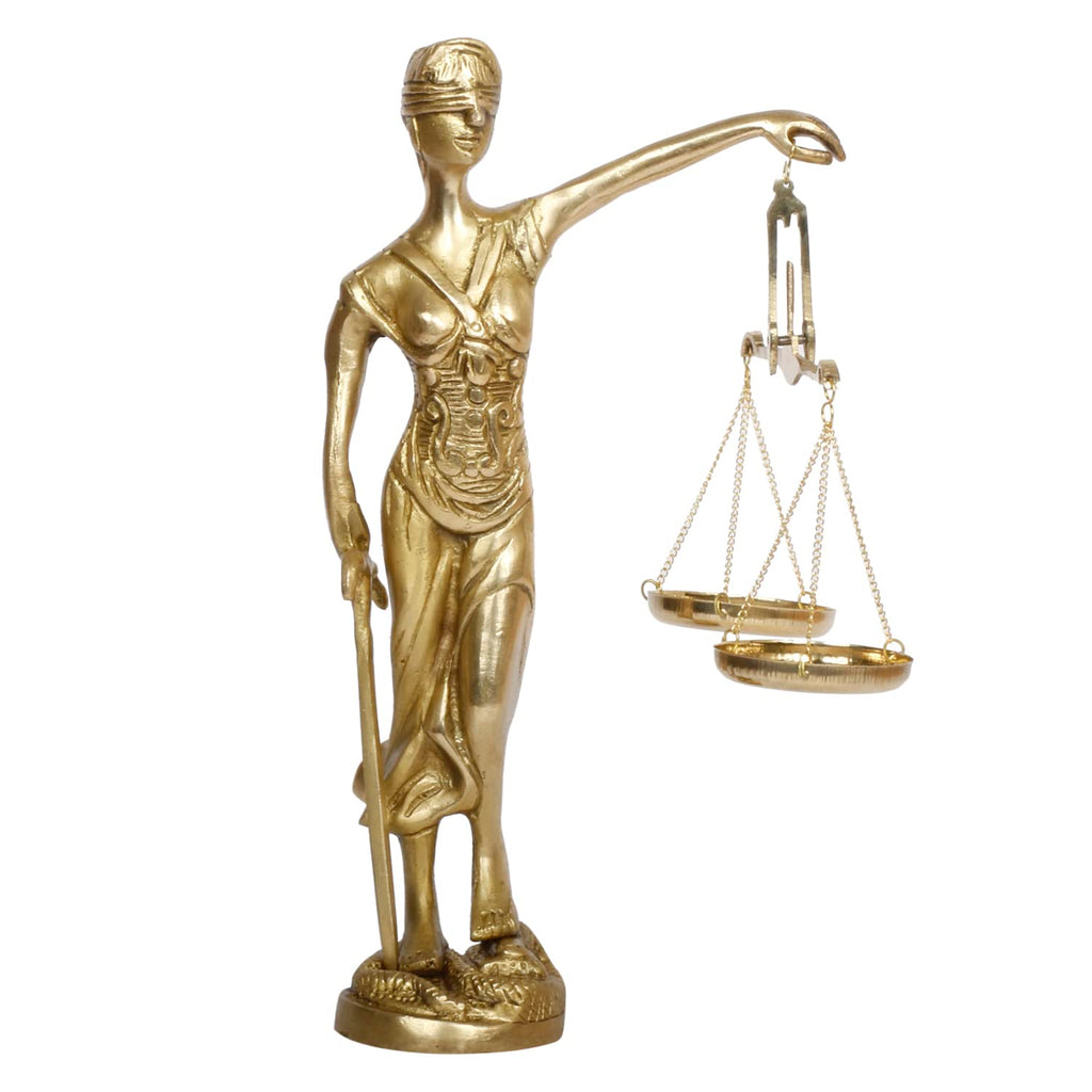 ARTVARKO Brass Andha Kanoon Statue Blind Folded Justice Lady Murti Sculpture Blindfolded Figurine Handicraft Insaf Ka Tarazu Showpiece Murti Office Home Décor (9.5 Inch Gold)