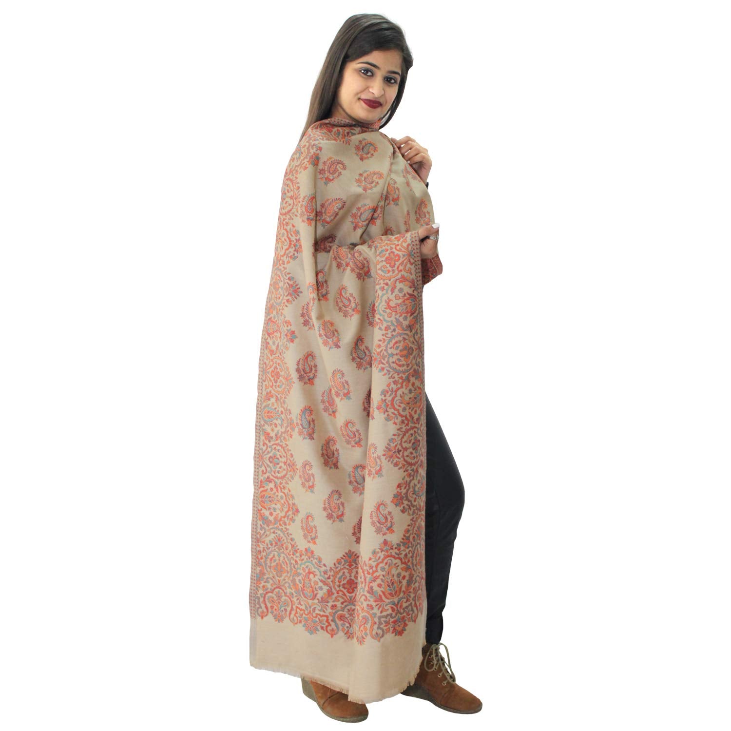 HAUTEMODA Women's Woollen Woven Shawl-28: X80 (Ad002Ar05Bg_Beige_Free Size)