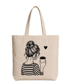 Supadaa Large Canvas Tote Bag For Women With Zipper Premium Cotton Shoulder Handbag Reusable Shopping Office College Travel Beach Grocery Bag (Black Girl)