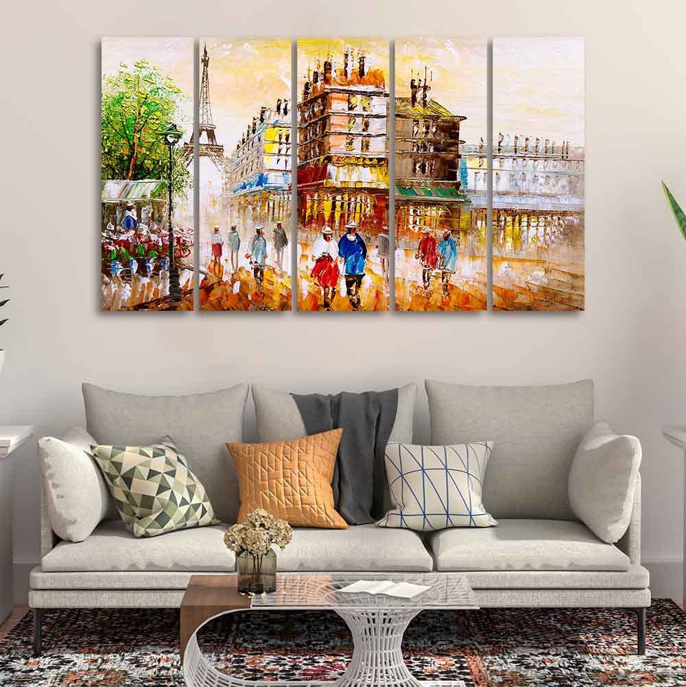 VIBECRAFTS Street View of Paris Premium Wall Painting Set of Five Pieces For Home|Office|Living Room|Gift (PTVC5Pcs4_8638)