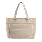 TS WITH TECHSUN Women's Laptop Tote Bag for Laptop, Lightweight Puffy Office Shoulder Handbag with Multiple Pockets, Water Resistant Work Bag for Office, Gym, Travel & Daily Use (16L) (Beige)