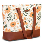 The Purple Tree Women Handcrafted Tote with Vegan Leather Handles & Indian Prints, Spring Flowers Shoulder Casual Bag for Office and College, Oversized Tote