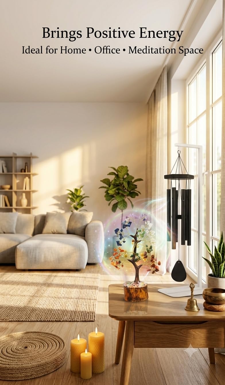 DK Twin Aura™ - Wind Chime with Seven Chakra Tree Combo for Home Decor