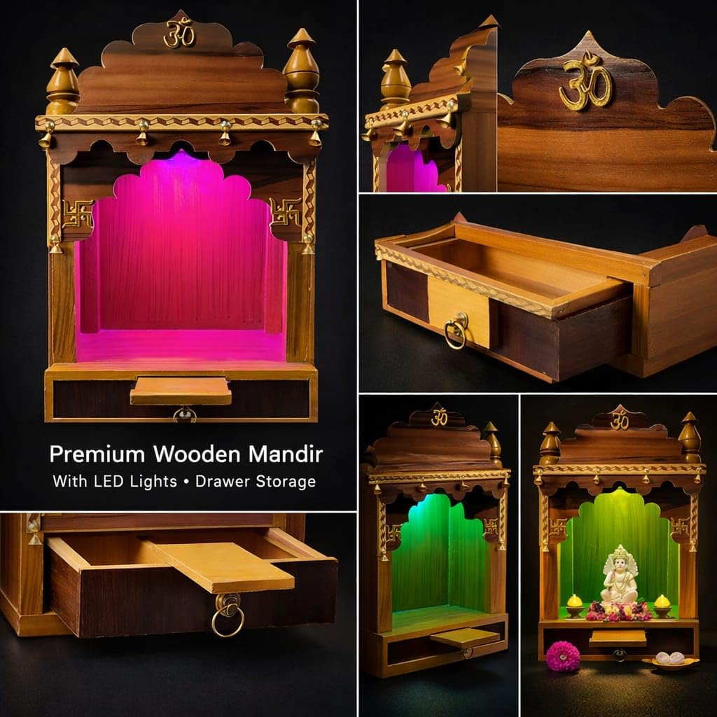 Sanatan Grace DivyaShree Handcrafted Wooden Pooja Mandir for Home & Office