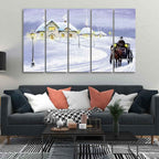 VIBECRAFTS Rural Landscape in Winters Wall Painting of Five Pieces For Home|Office|Living Room|Gift (PTVC5Pcs4_8684)