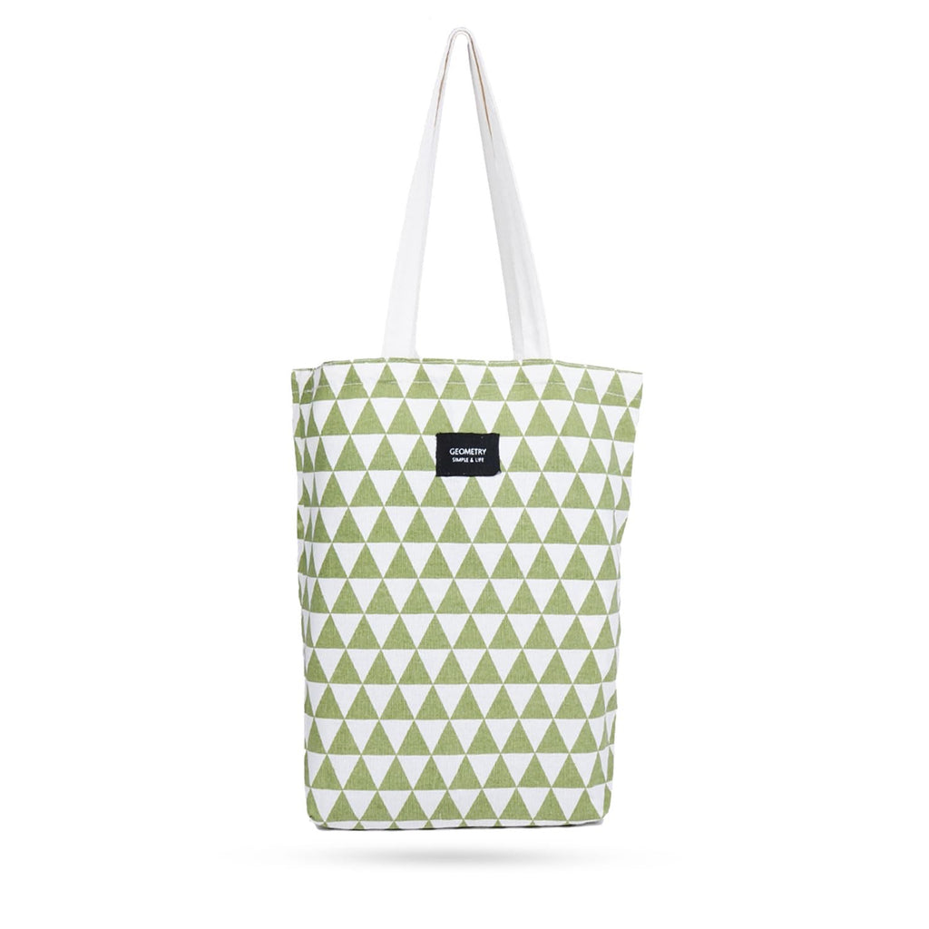 Blissowl Cotton Canvas Tote Bag with Zipper, Large Capacity Shopping Bags, Reusable Printed Bags for Grocery, Shopping, Work & Beach - White and Green (16.5 x 14.5Inch)