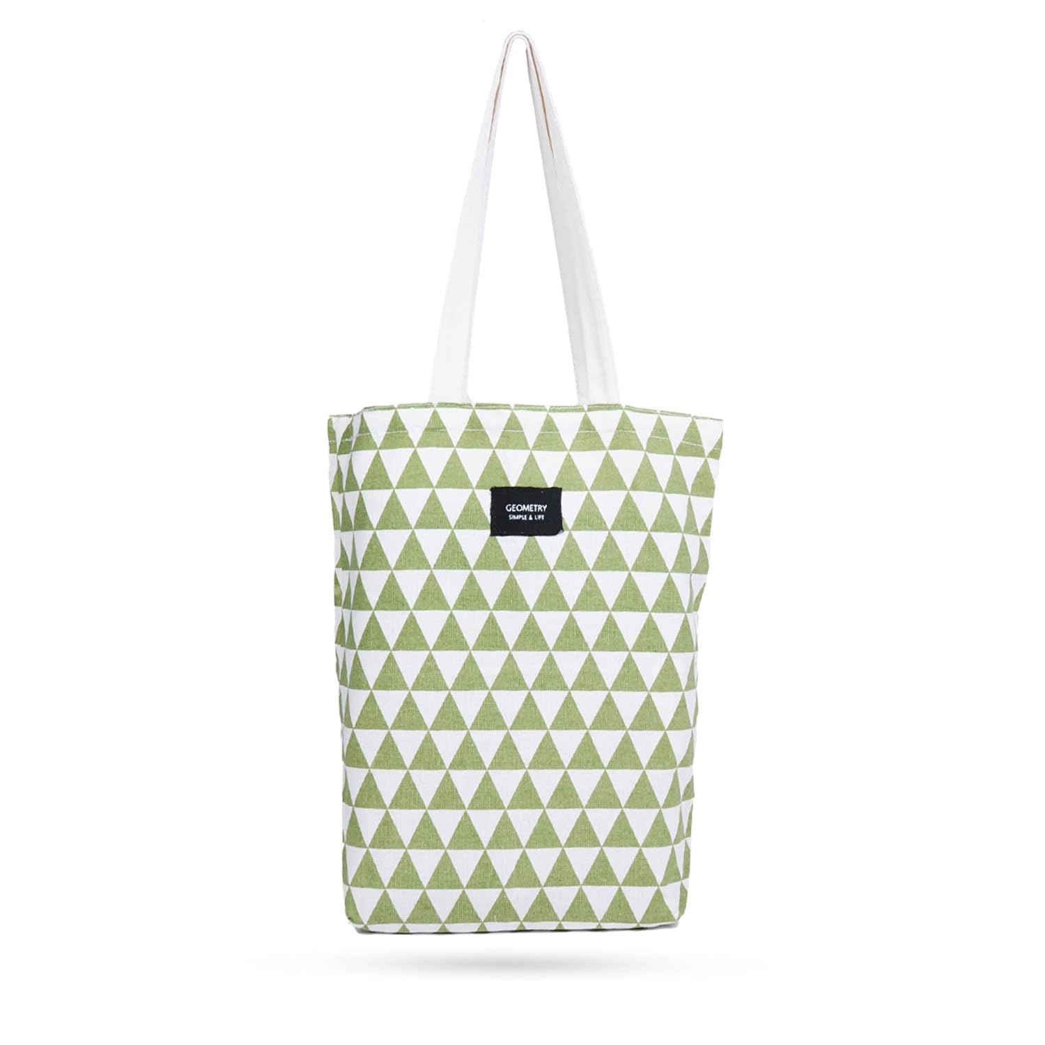 Blissowl Cotton Canvas Tote Bag with Zipper, Large Capacity Shopping Bags, Reusable Printed Bags for Grocery, Shopping, Work & Beach - White and Green (16.5 x 14.5Inch)