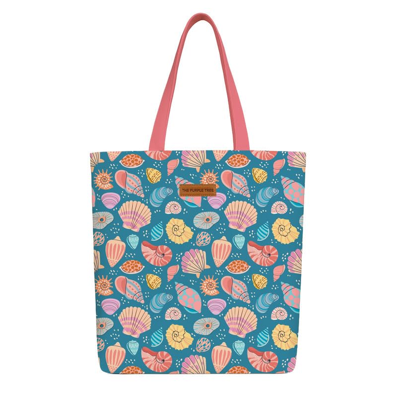 The Purple Tree Eco-Friendly Canvas Tote Bag, Sustainable, Reusable Shopping, Beach, Travel or Everyday Tote, Wide Tote Bag, Seashell Art