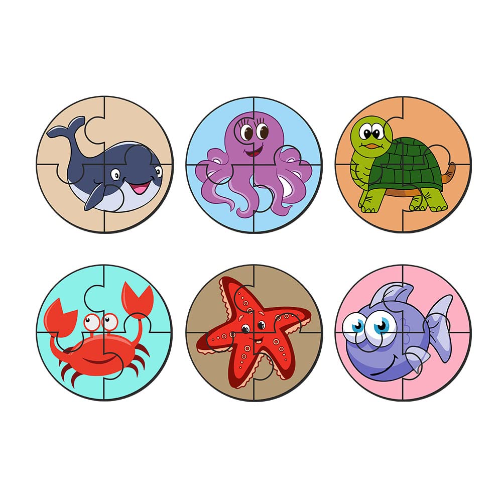 Artvibes Cute Sea Animals Premium Wooden Puzzles for Kids | Jigsaw Puzzles for Kids Age 2-5 | 4 Piece Puzzles | Toddlers Wooden Puzzle (PZ_607NV), Set of 6