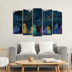 VIBECRAFTS Golden Birds Flying over The Dark Forest Wall Painting of Five Pieces For Home|Office|Living Room|Gift (PTVC5Pcs2_6593)