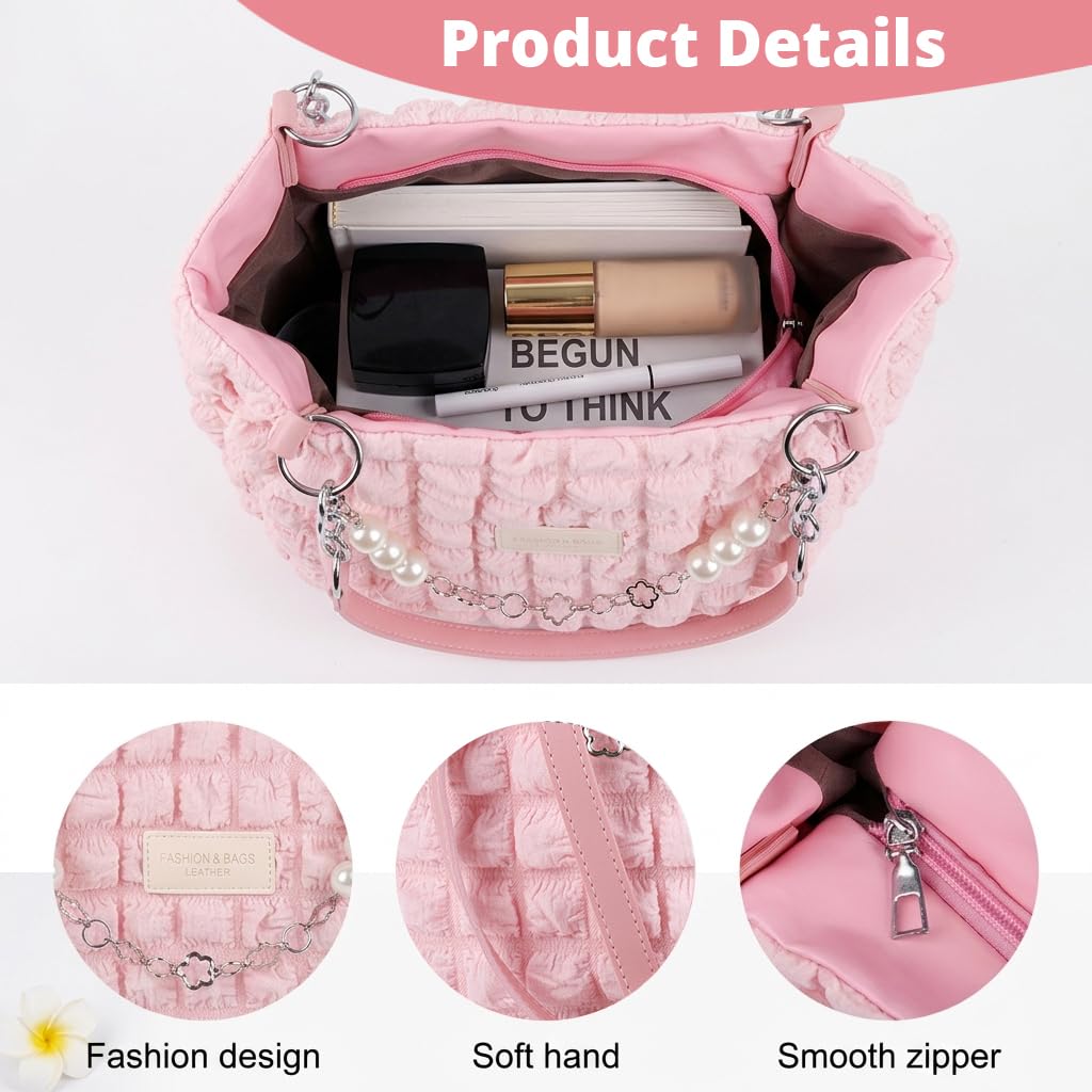 Zibuyu® Pink Textured Shoulder Tote Bag for Woman, 3D Bubble Handbag
