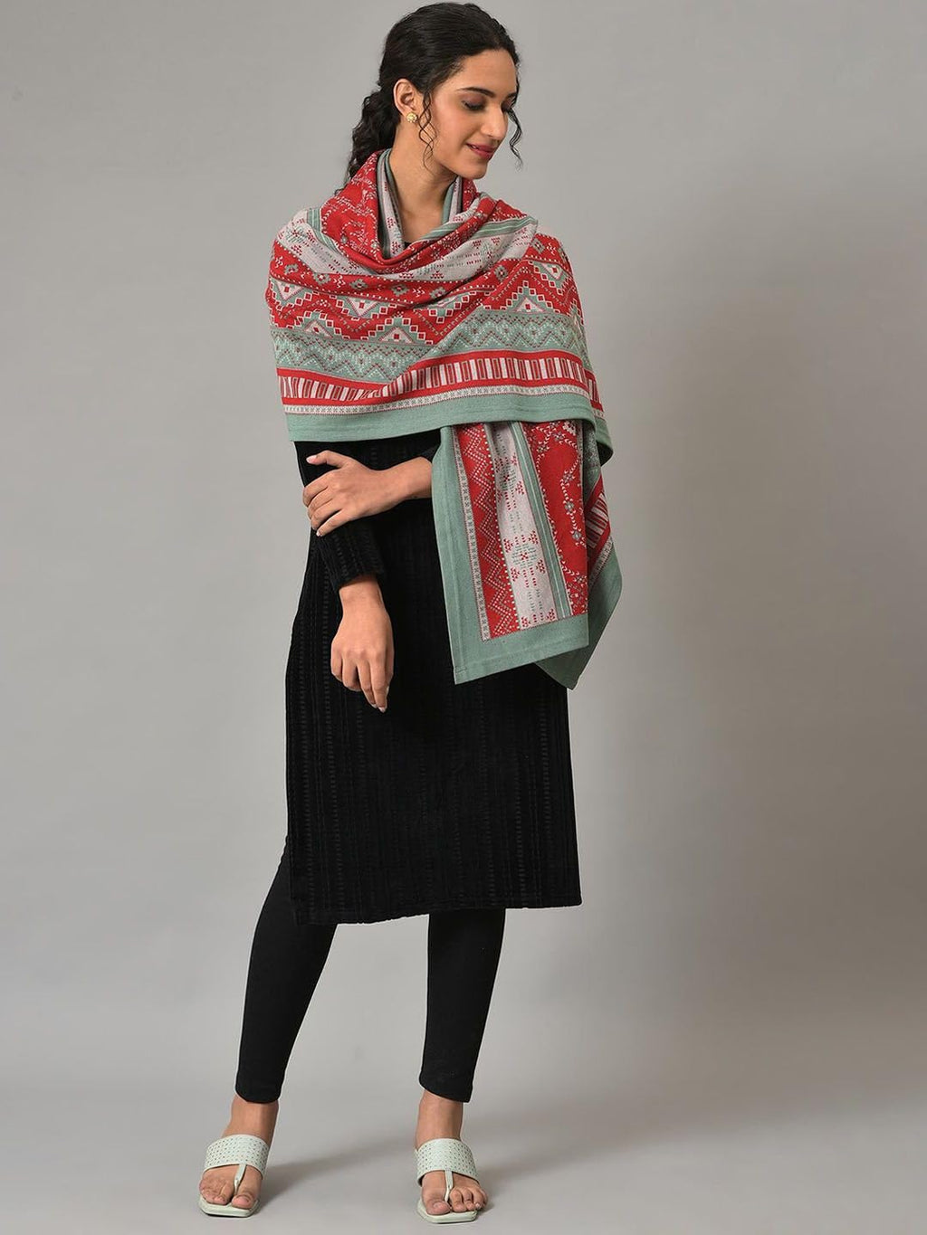 Aurelia Teal Blue Yarn Dyed Shawl for Women (Size: Free Size)-24NOA80052-703614