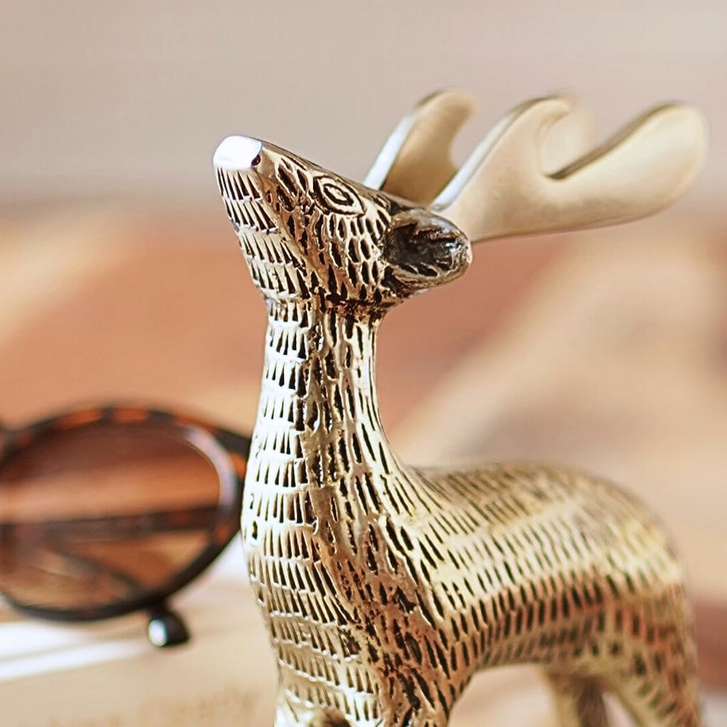 BEHOMA Antique Golden Metal Christmas Reindeer Figurine - 1 Pcs