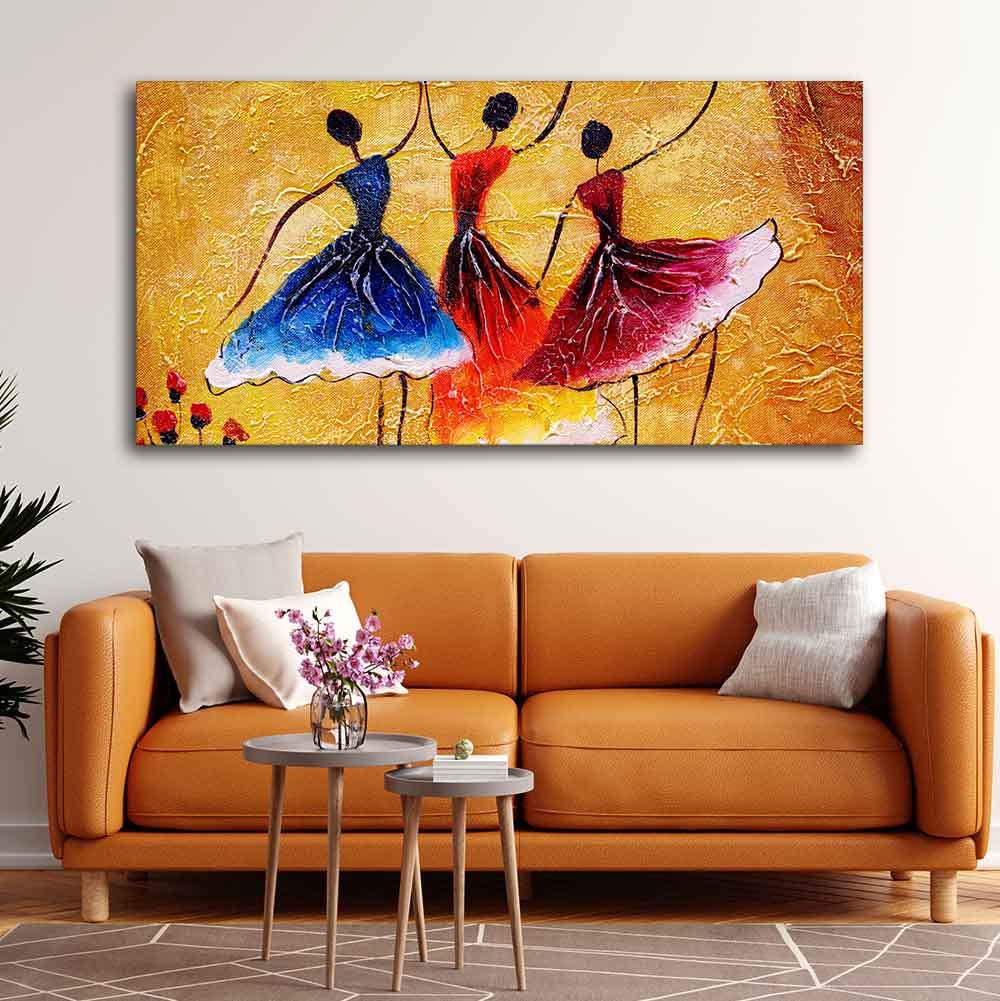 VIBECRAFTS Canvas Paintings for Living Room Drawing Room African Warli Canvas Wall Painting Fitted With Wooden Frame for Home | Office | Gift (PTVCH_2440)