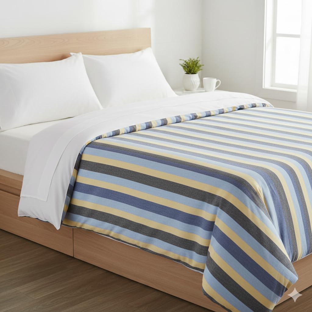THARUNSHA ELITE Single Size Light Weight Pure Cotton Blanket for Daily Use/Soft Bedsheet/Top Sheet/Throw Blanket Set of1 (BlackBlue)-200 TC Kafalo