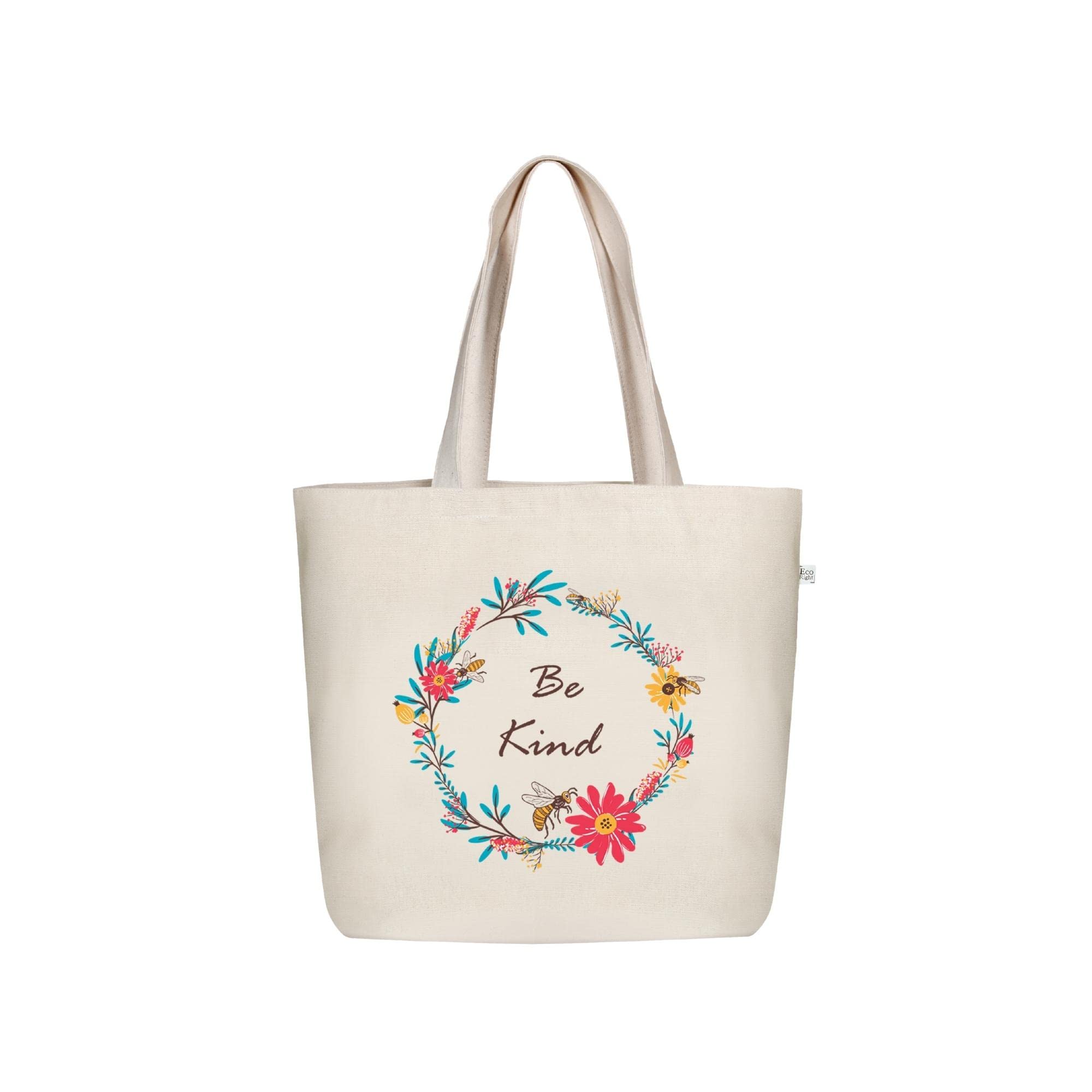 Eco Right Large Canvas Tote Bag For Women, Zipper Handbags For Women Inner Pocket For Shopping, Office & Daily Use