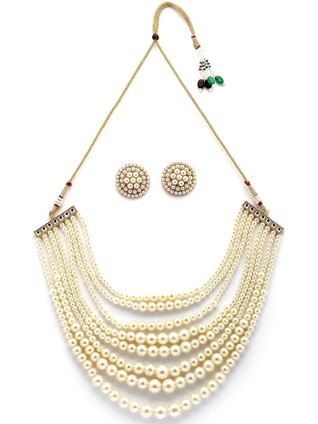 Sukkhi Beautiful Bright Gold Plated Handmade Multilayer Pearls Choker Necklace with Studs Earring Jewellery Set for Women & Girls Occasions|NS107385