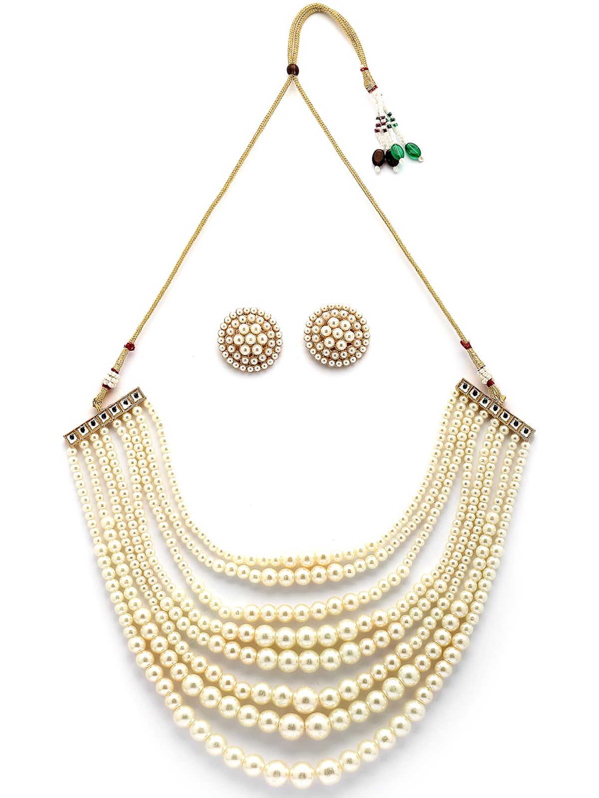 Sukkhi Beautiful Bright Gold Plated Handmade Multilayer Pearls Choker Necklace with Studs Earring Jewellery Set for Women & Girls Occasions|NS107385