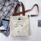 Aurbuy Cotton Tote Bags for Women, College Bag for girls With Inner & Outer Pockets, Utility Tote bags for Shopping, Travel & Daily use (Bag-Cream-Print-Miss-Sixty)