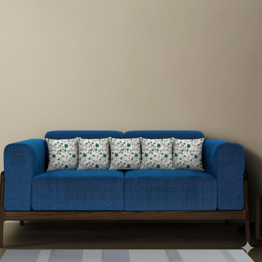 Trance Home Linen Set of 5 Premium Cotton 12x12 inch Cushion Covers for Sofa and Diwan | Throw Pillow/Small Cushion Pillow Covers – (12x12 inch | 30cmx30cm, Jaal Green) – Set of 5