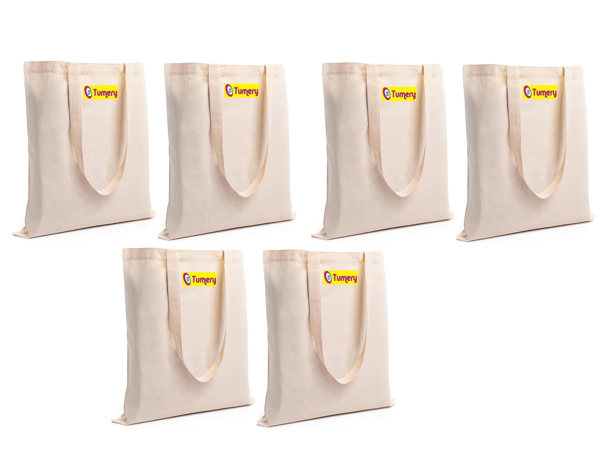 Tumery Cotton Canvas Tote Bag Women Shopping bag, Grocery, Sturdy Bag, Aesthetic Office Bag For Women Reusable 100% Eco-Friendly- Natural (Combo Of 6)