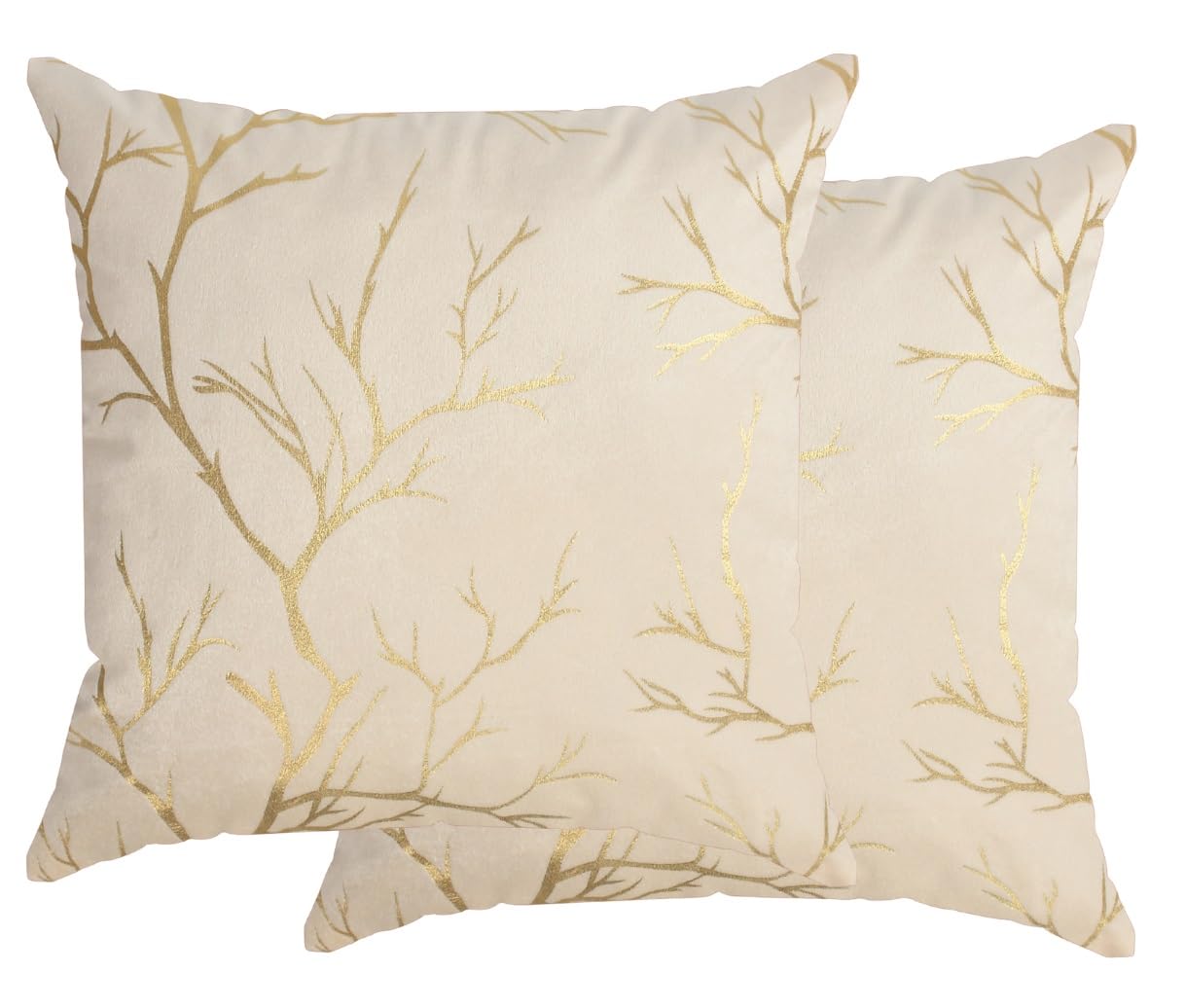 Stuffique Velvet Foil Cushion Covers 24 inch x 24 inch Set of 2, Cream