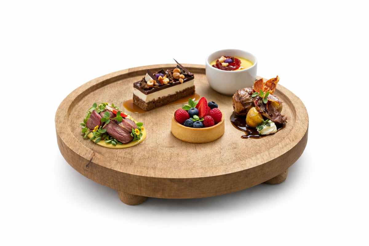 AYNOVI Decorative Round Acacia Wood Tray - Perfect Small Round Tray for Kitchen,Serving Tray Dining Room, Coffee Table & Home Decor Handmade Decorative Tray with Raised Edge (Brown)