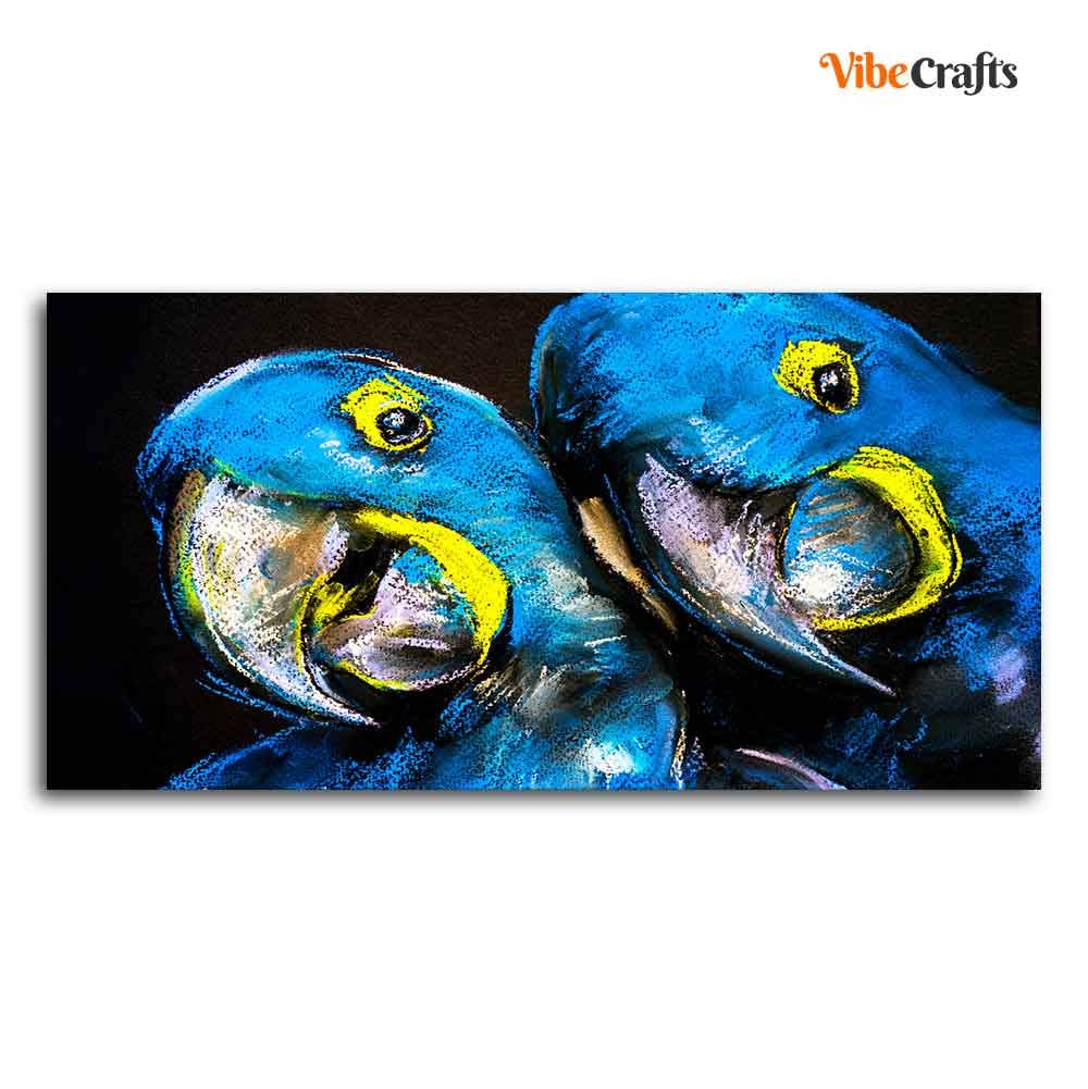VIBECRAFTS Canvas Paintings for Living Room Drawing Room Blue Parrots Pastel Art Canvas Wall Painting Fitted With Wooden Frame for Home | Office | Gift (PTVCH_2436)