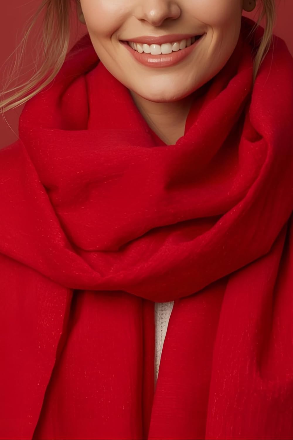 FM Trends Stylish Plain Scarf for Women & Girls | Solid Color Stole, Dupatta, Shawl | Elegant Ladies Accessory (Red, 1.8 meters)