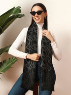Ravaiyaa - Attitude is everything Women Woolen Ikat Design Casual Warm Winter Wear Muffler Scarf Stole 72x14 Inch (Black Abstract)