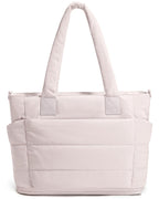 Puffer Tote Bag for Women Quilted Nurse Bag Lightweight Work Bag for Teacher Travel Handbag with Multiple Pockets, Z-large Beige, Large