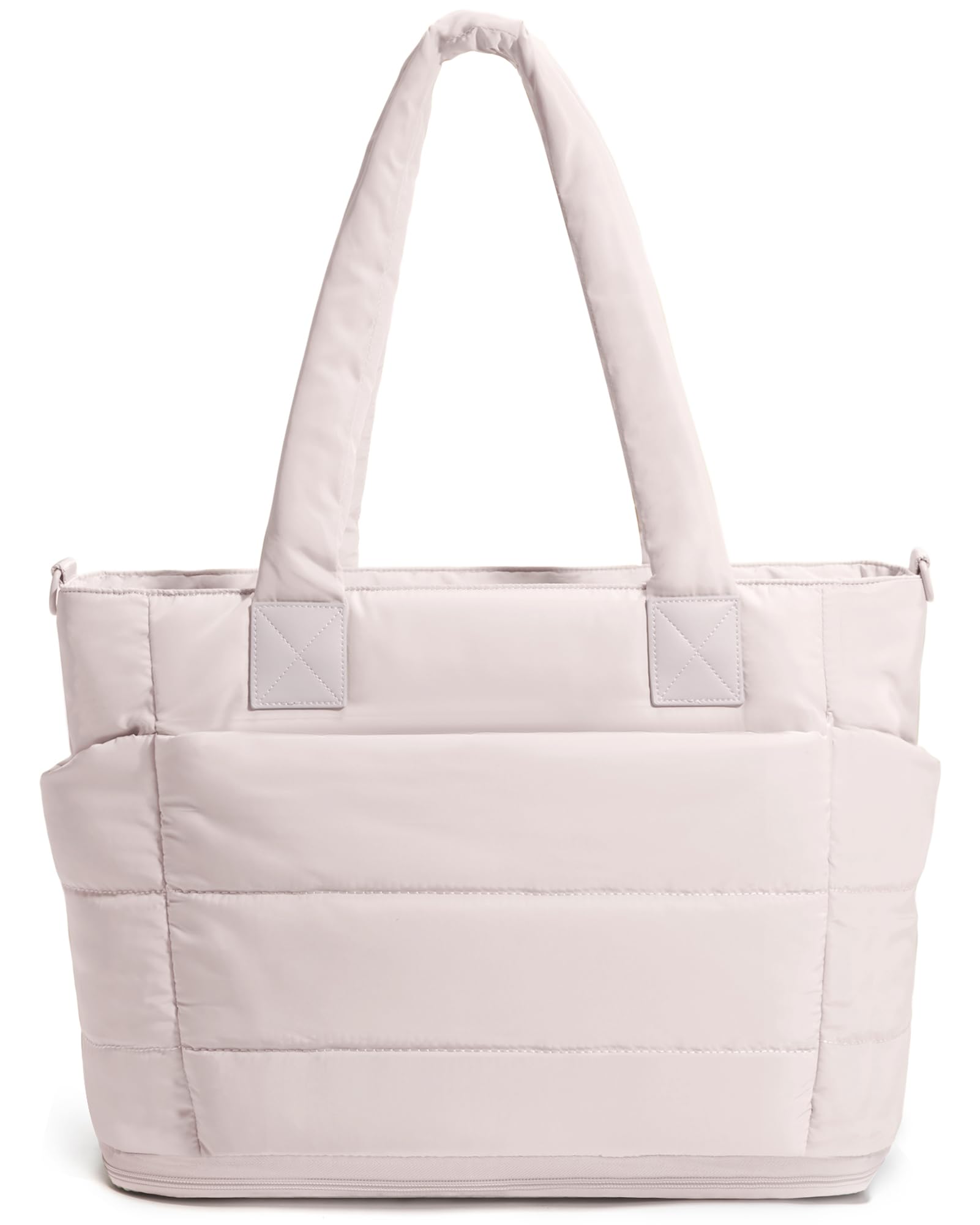 Puffer Tote Bag for Women Quilted Nurse Bag Lightweight Work Bag for Teacher Travel Handbag with Multiple Pockets, Z-large Beige, Large