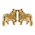 SVARUP Brass Cow Wall Hanging Vastu Gau MATA Idol, Kamdhenu Cow Pair Nandi (Gold Color 5x4 Inch)