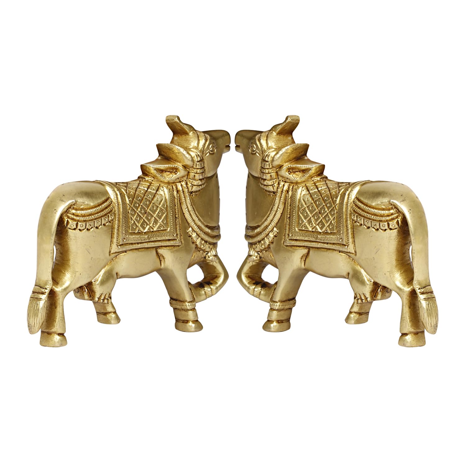 SVARUP Brass Cow Wall Hanging Vastu Gau MATA Idol, Kamdhenu Cow Pair Nandi (Gold Color 5x4 Inch)