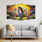 VIBECRAFTS Three Running Horses Abstract Art Five Pieces Canvas Wall Painting For Home|Office|Living Room|Gift (PTVC5Pcs2_6520)