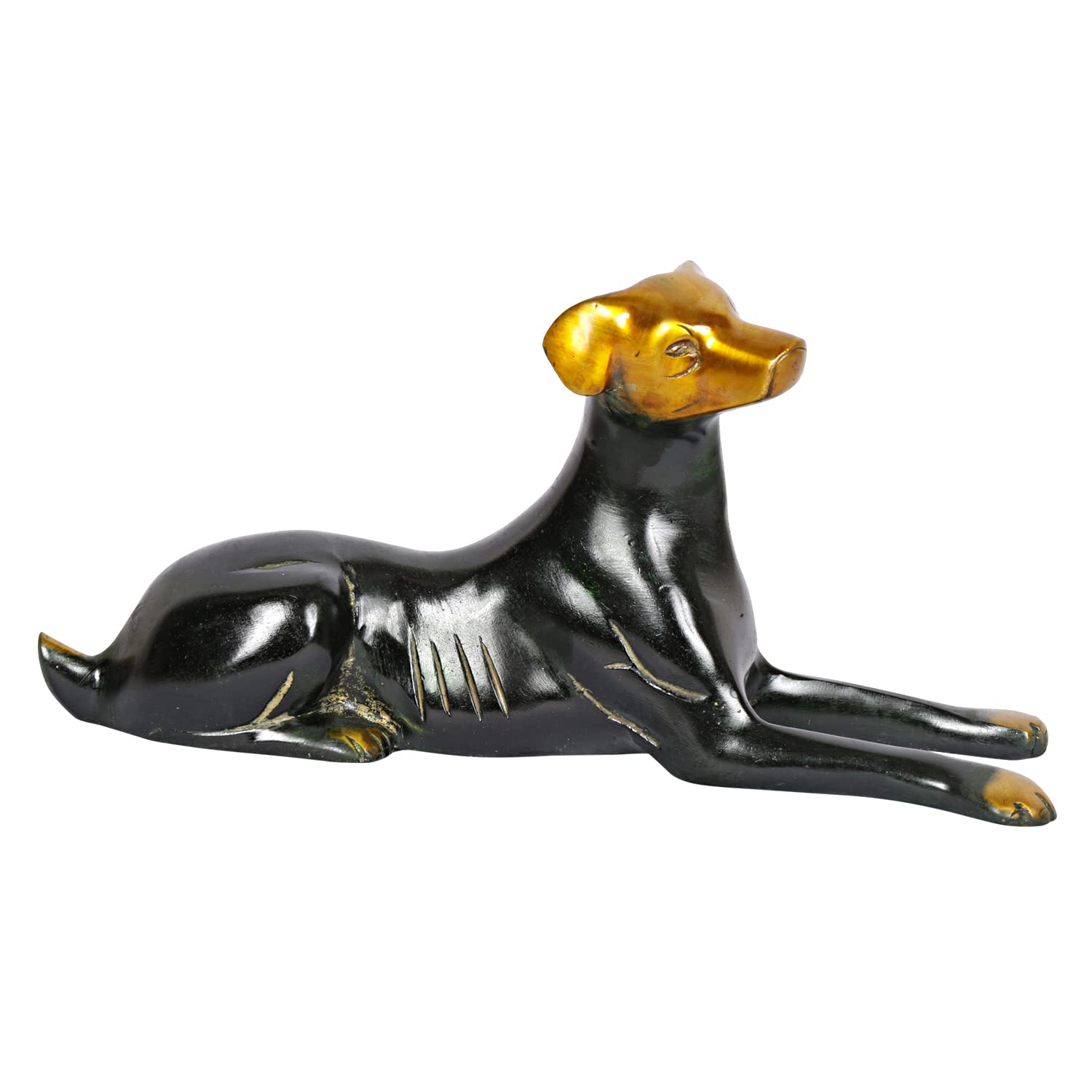 ARTVARKO Brass Sitting Dog Statue Animal Vastu and Feng Shui Alert Watching Dog for Wealth and Good Luck (9 Inch Black Gold)