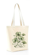 Heu Green Floral Printed Canvas Tote Bag | Eco-Friendly Reusable Cotton Shoulder Bag | Minimal Botanical Design Shopping Tote for Women & Men