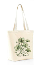 Heu Green Floral Printed Canvas Tote Bag | Eco-Friendly Reusable Cotton Shoulder Bag | Minimal Botanical Design Shopping Tote for Women & Men