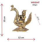 KridayKraft Lord Krishna Sitting on Peacock Metal Statue Krishna Idol Playing Flute Decorative Showpiece - 15 cm (Aluminium, Gold)