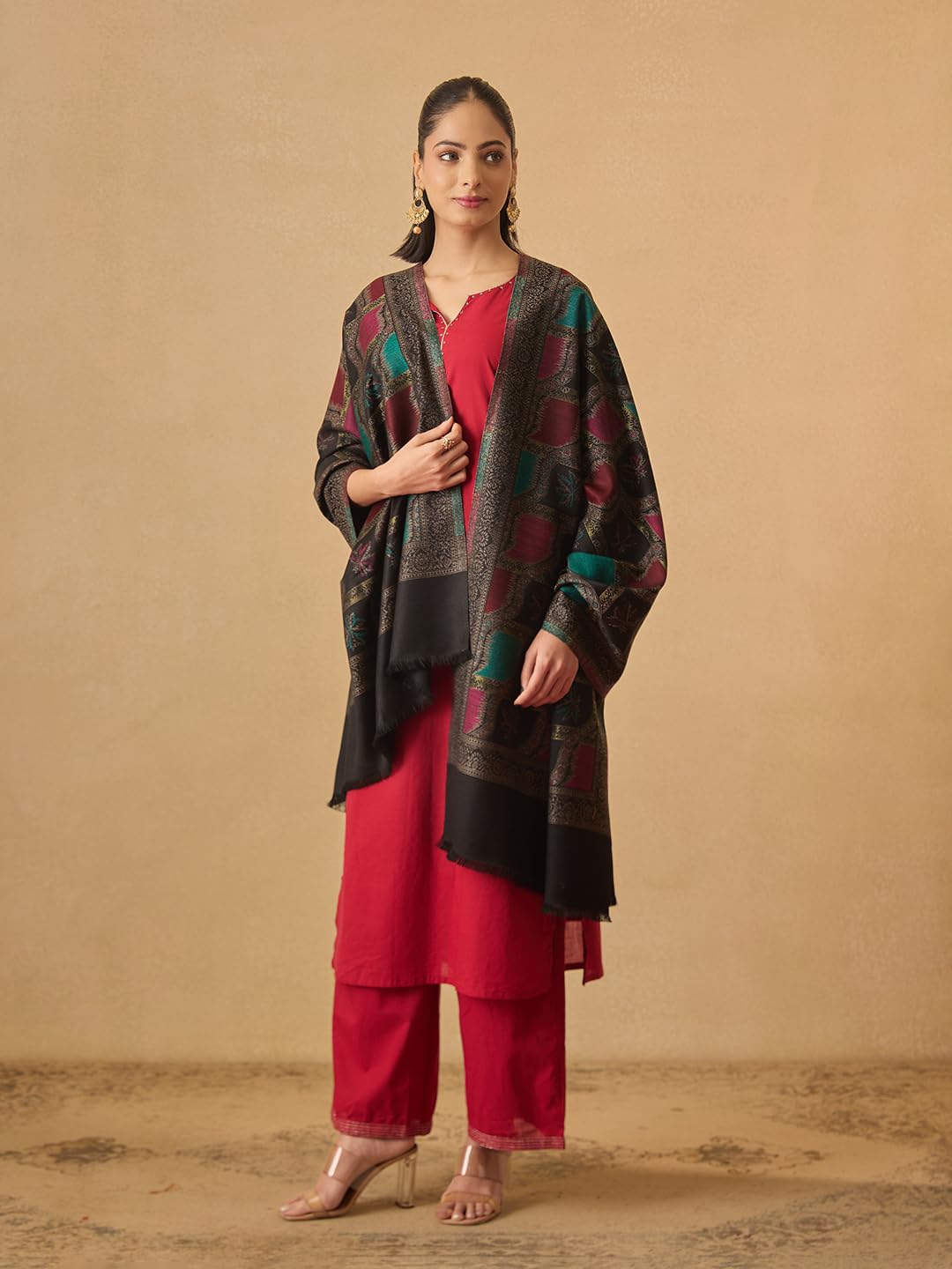 Pashmoda Women Floral Geometry Kaani Wool Blend Stole (Size : 28x80in, 71X203cm) AVST09