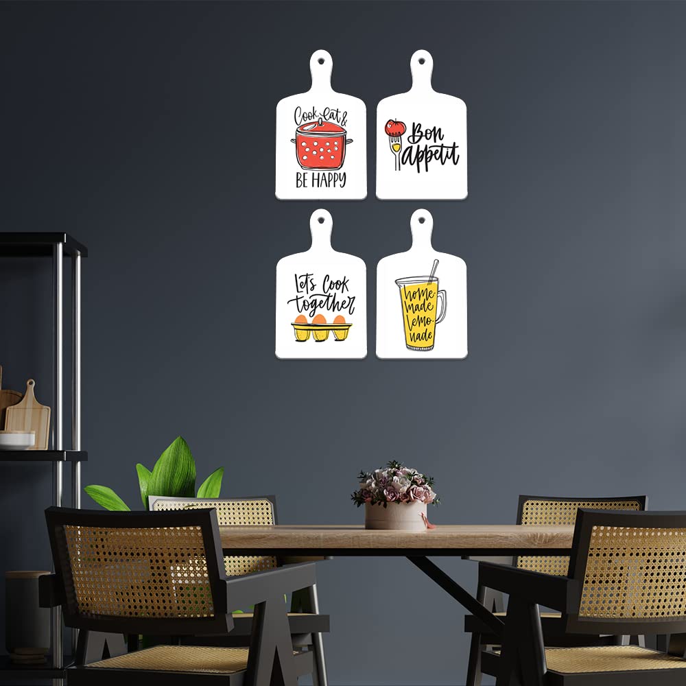 Artvibes Cook Eat And Be Happy Wall Decoration Items for Kitchen | Cafe | Restaurant | Quotes Decor Item | Printed Wall Decoration | Kitchen Quotes Decor Item | Wall Poster (WH_5603NN), Set of 4