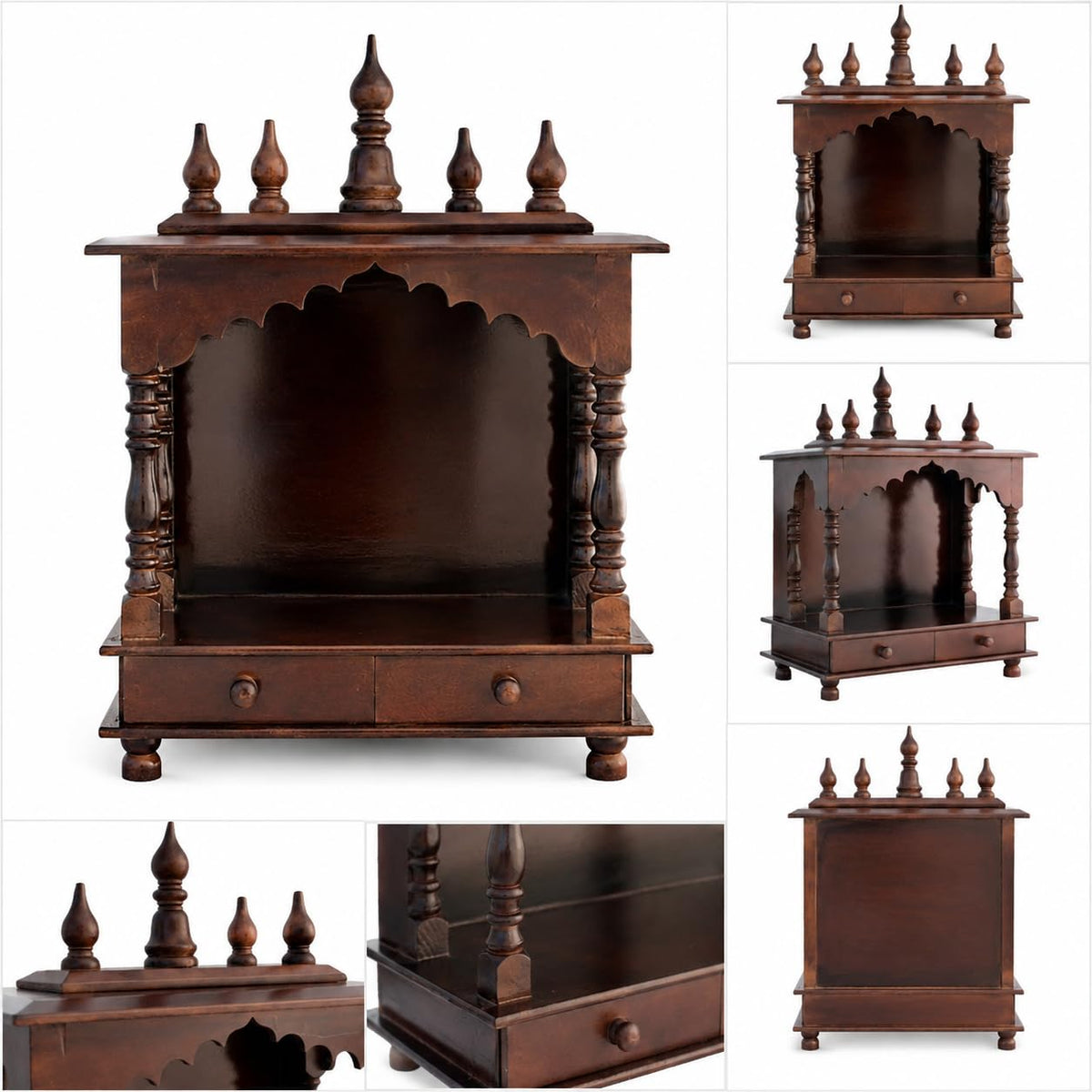 Kamdhenu Art and Craft Wooden Temple/Home Temple/Pooja Mandir/Pooja Mandap/Temple for Home (4P)