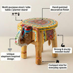 ATRANGI STUDIO Natural Colourful Handpainted Wooden Elephant Stool Cum Showpiece | Mango Wood Traditional Multipurpose Stool for Living Room Decor & Mandir | Perfect for Plant Stand | 8x8x10 inch