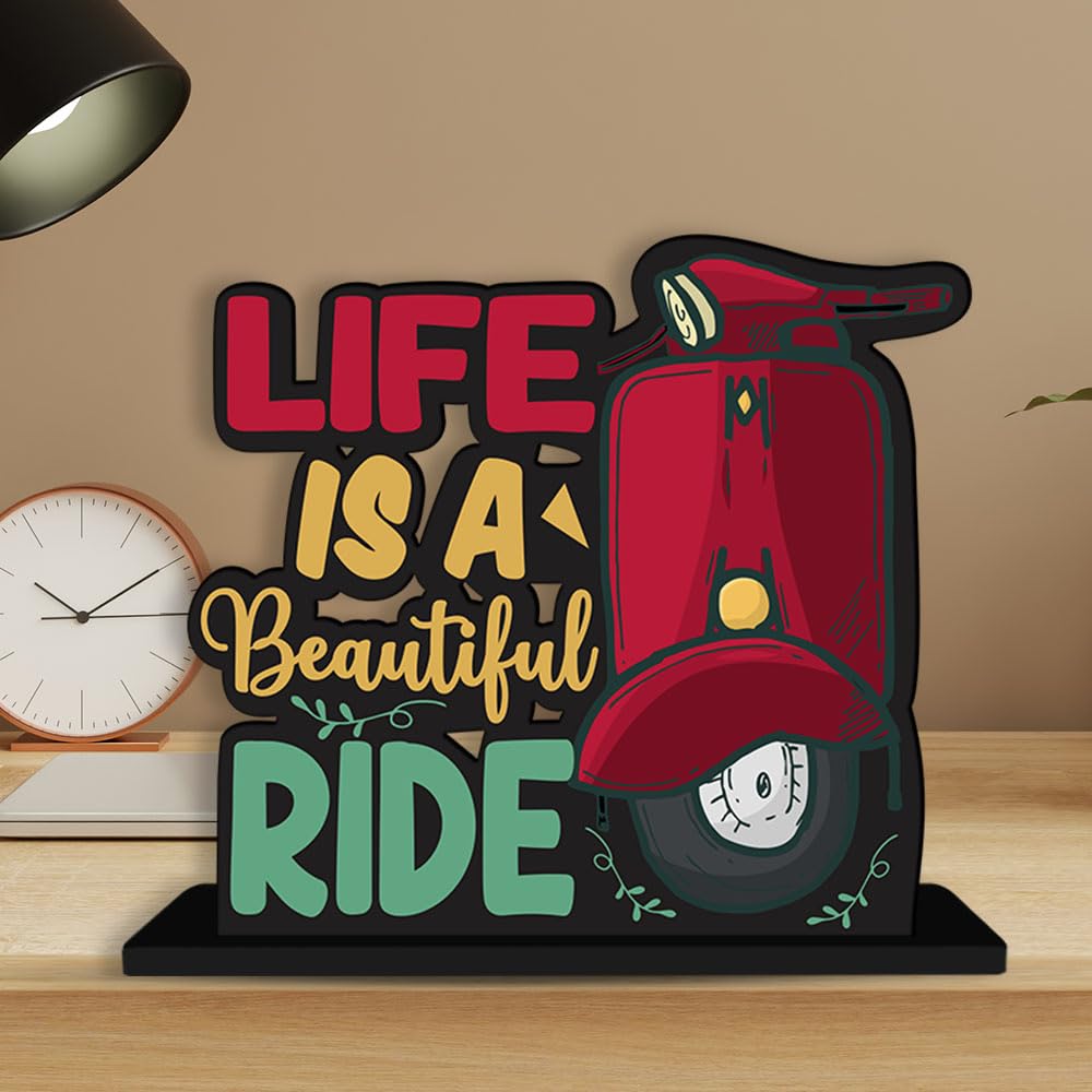 Artvibes Wooden Idols and Figurine Life is A Beautiful Ride Quotes Table Decor for Office Desk Showpiece|Home Decoration|Living Room|Modern Gifting Item(Sp_1116N), Inspirational
